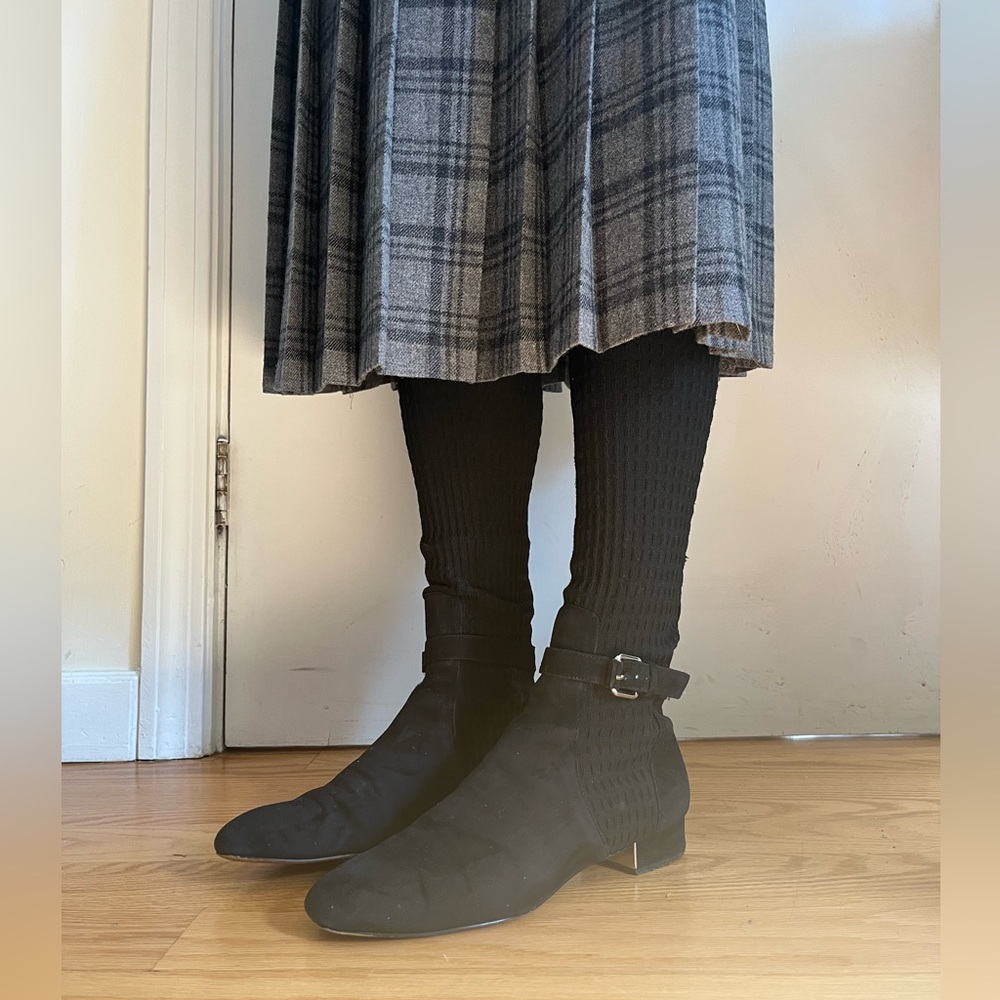 Massimo Dutti over the knee black suede and stretch fabric boot